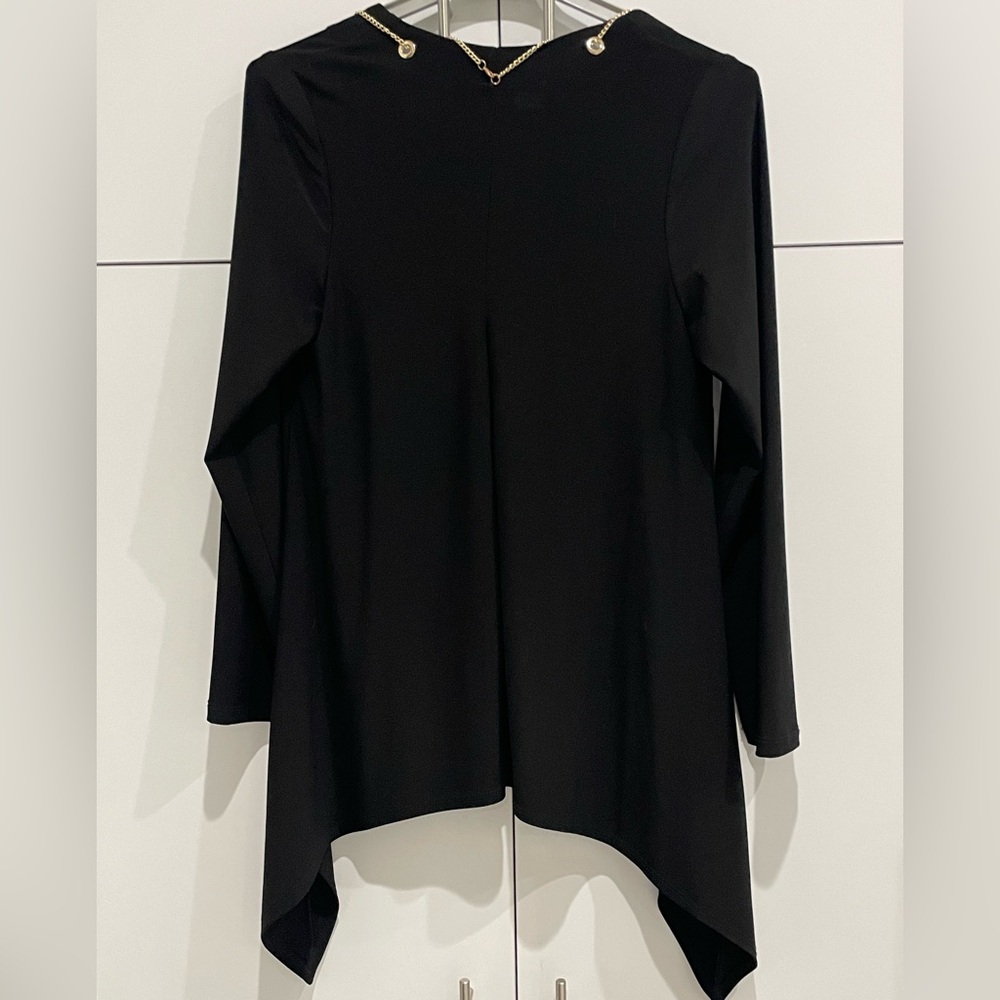 🇨🇦 Frank Lyman Elegant Black Women's Top With Gold Tone Chain Accents 💖 Size 14 - Picture 8 of 13